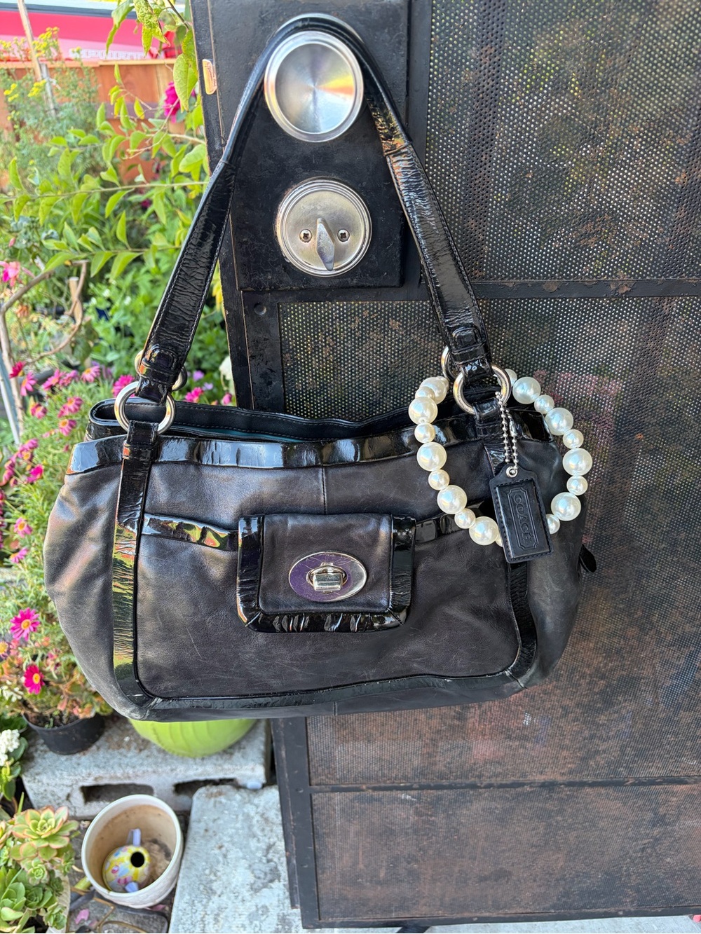 Gorgeous Vintage Coach Cricket Black Leather Satchel hobo purse